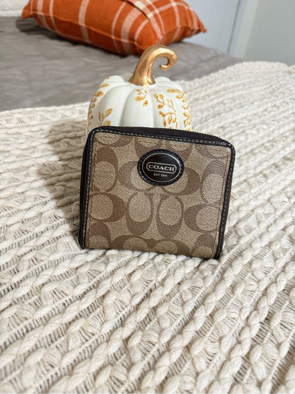 Coach Signature Monogram Accent Pillow in Tan and Brown
